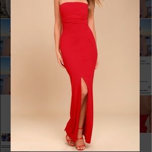 LuLus Own The Night Red Strapless Maxi Dress
